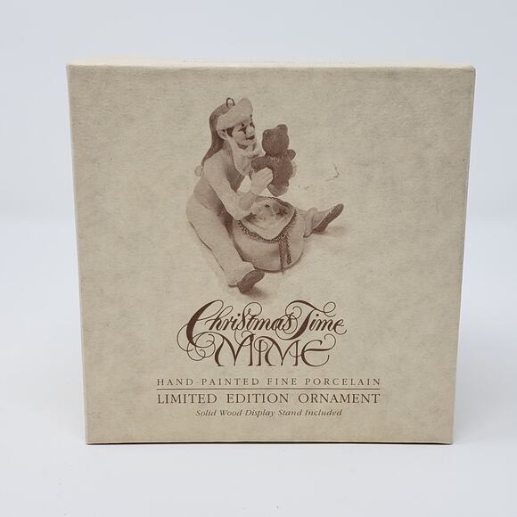 1987 Christmas Time Mime Hand-Painted Fine Porcelain Ornament w/ Wood Stand - Picture 1 of 8